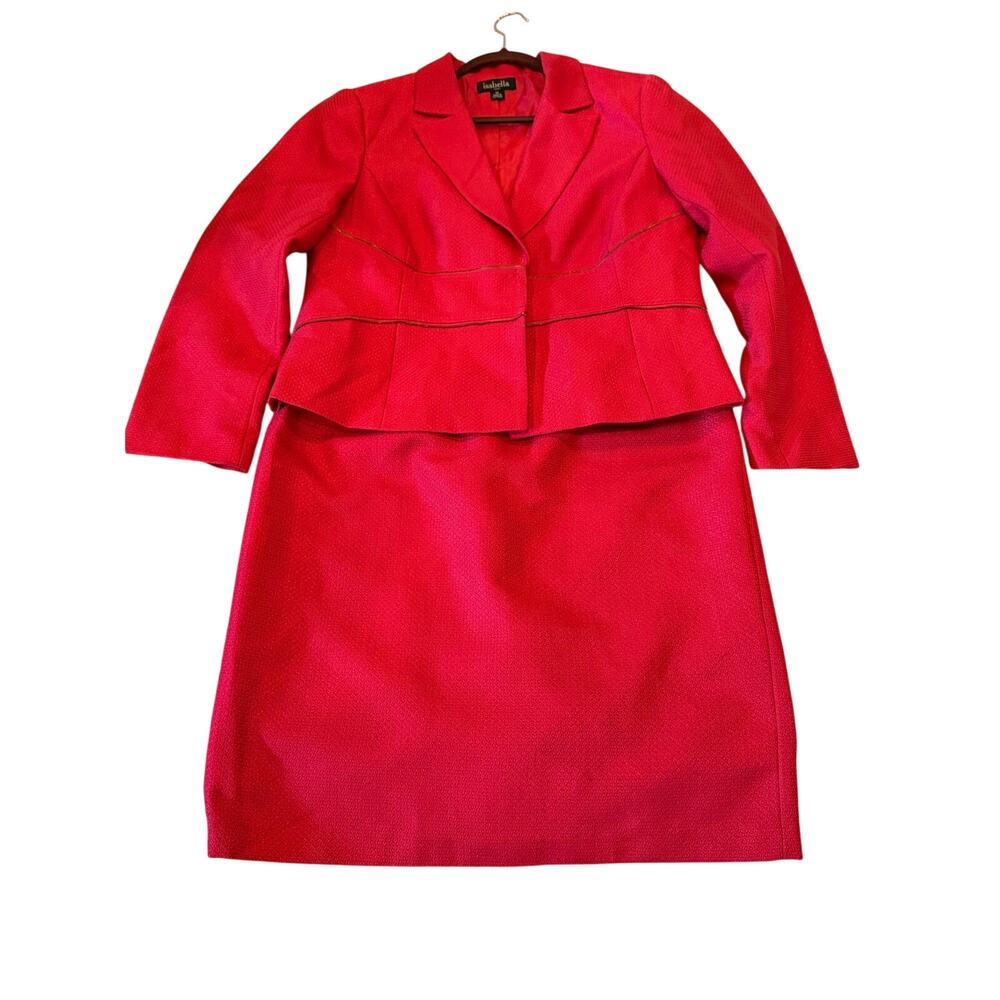 Isabella Suits Red Women's 2 Piece Blazer Jacket & Skirt Zipper Detail Sz 14